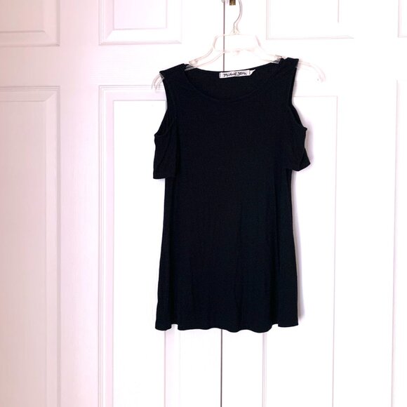 MICHAEL STARS Coveted Black Cold Shoulder Dress Casual ShortSleeve Sweater OS - Picture 3 of 7